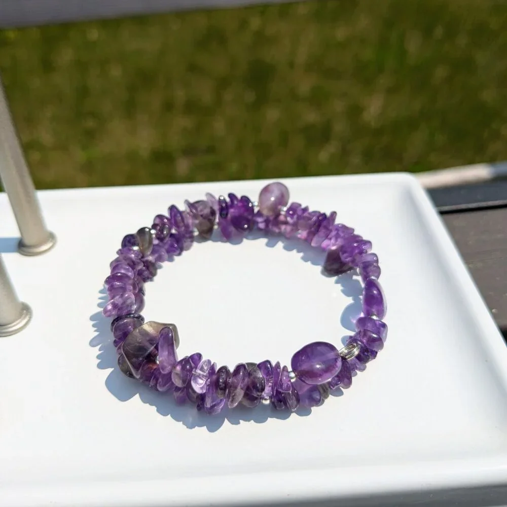 Natural Purple Amethyst Crystal Gemstone Bracelet - Picture 3 of 14